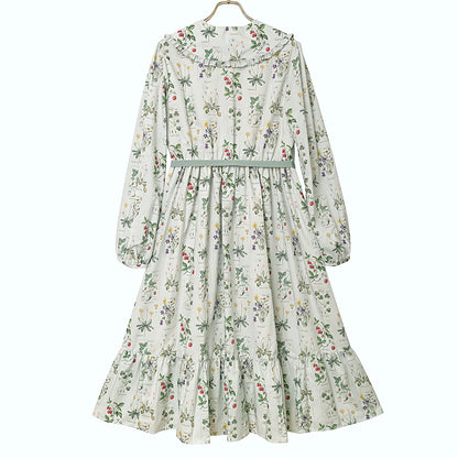 植物図鑑フロントボタン長袖ワンピース