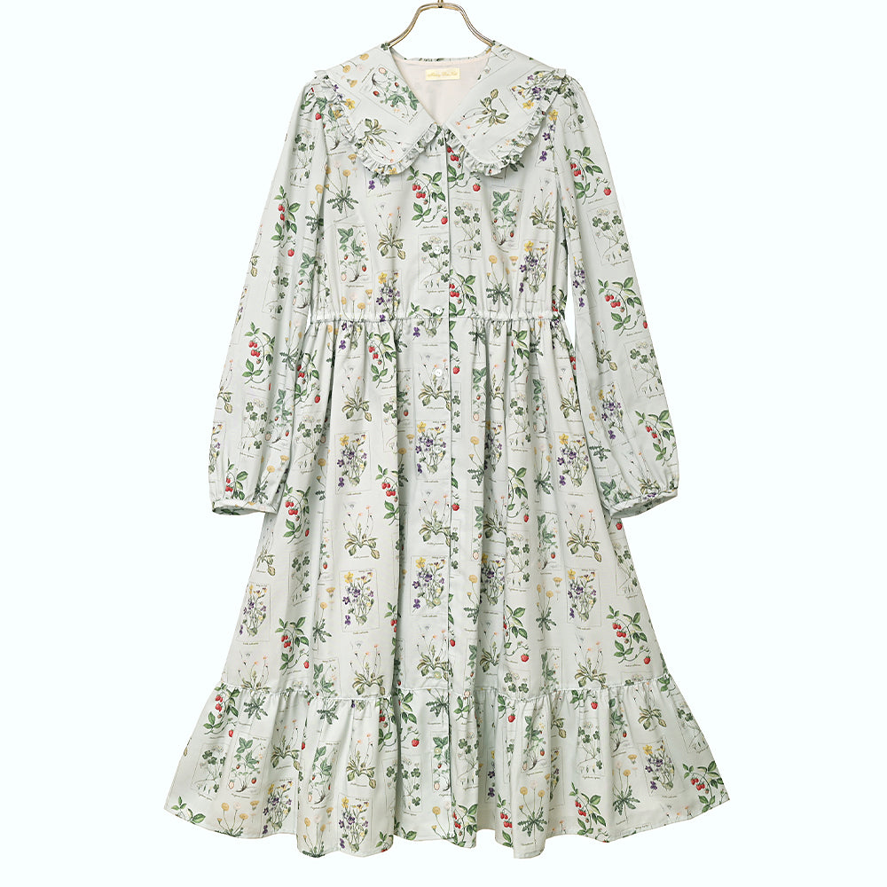 植物図鑑フロントボタン長袖ワンピース