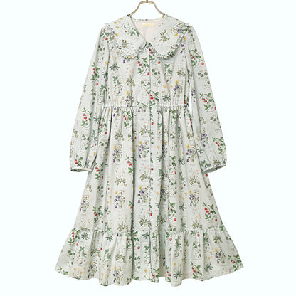 植物図鑑フロントボタン長袖ワンピース