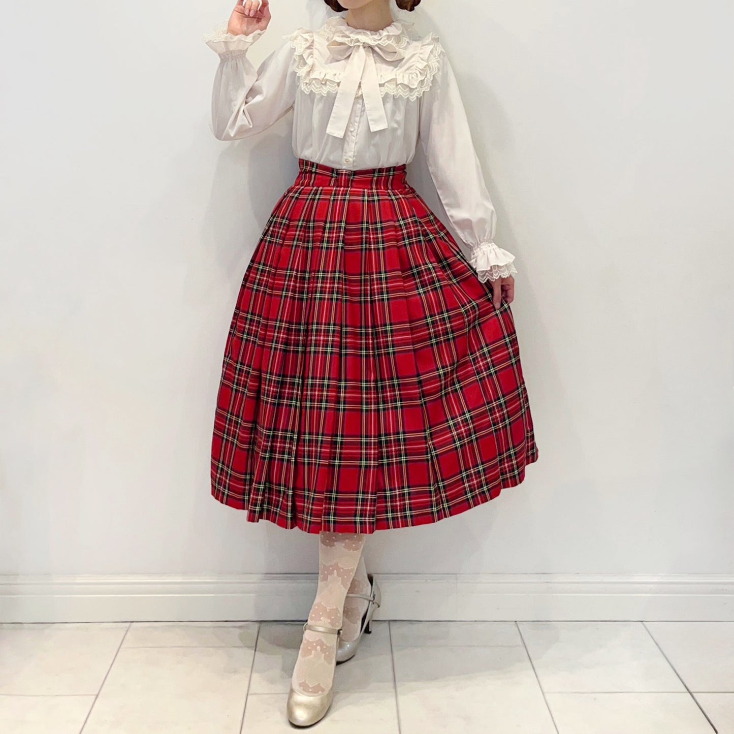 Ribbon tartan pleats skirt