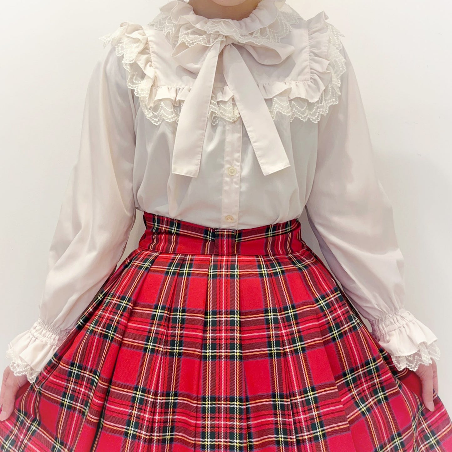 Ribbon tartan pleats skirt