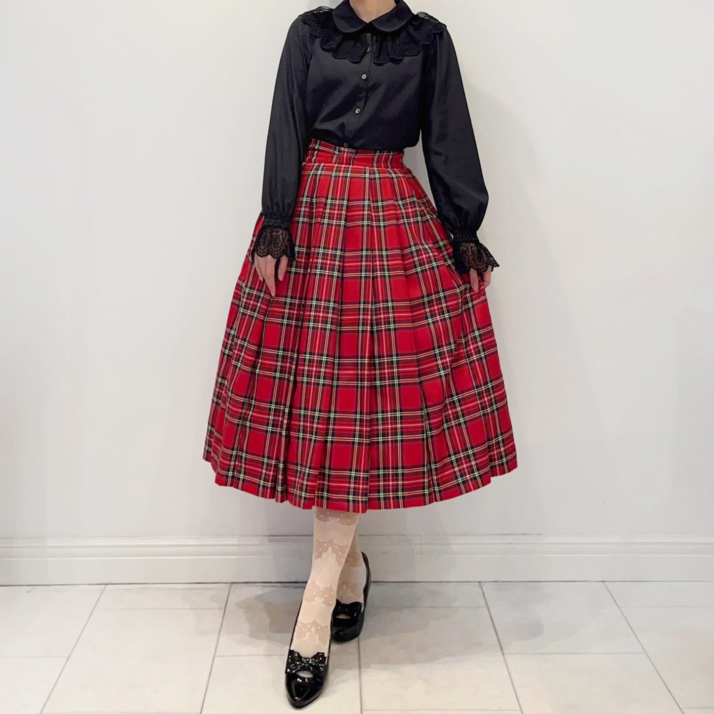 Ribbon tartan pleats skirt