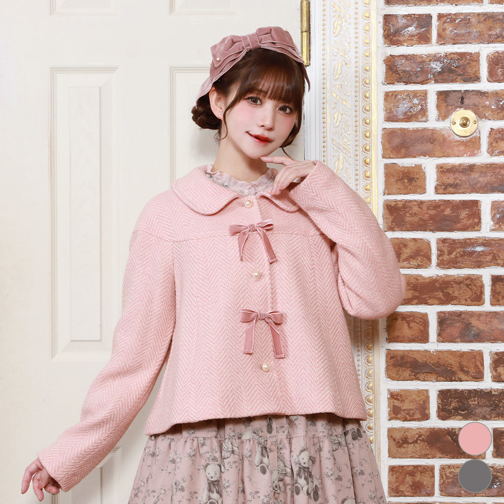 Ribbon Pearl Herringbone Short Coat
