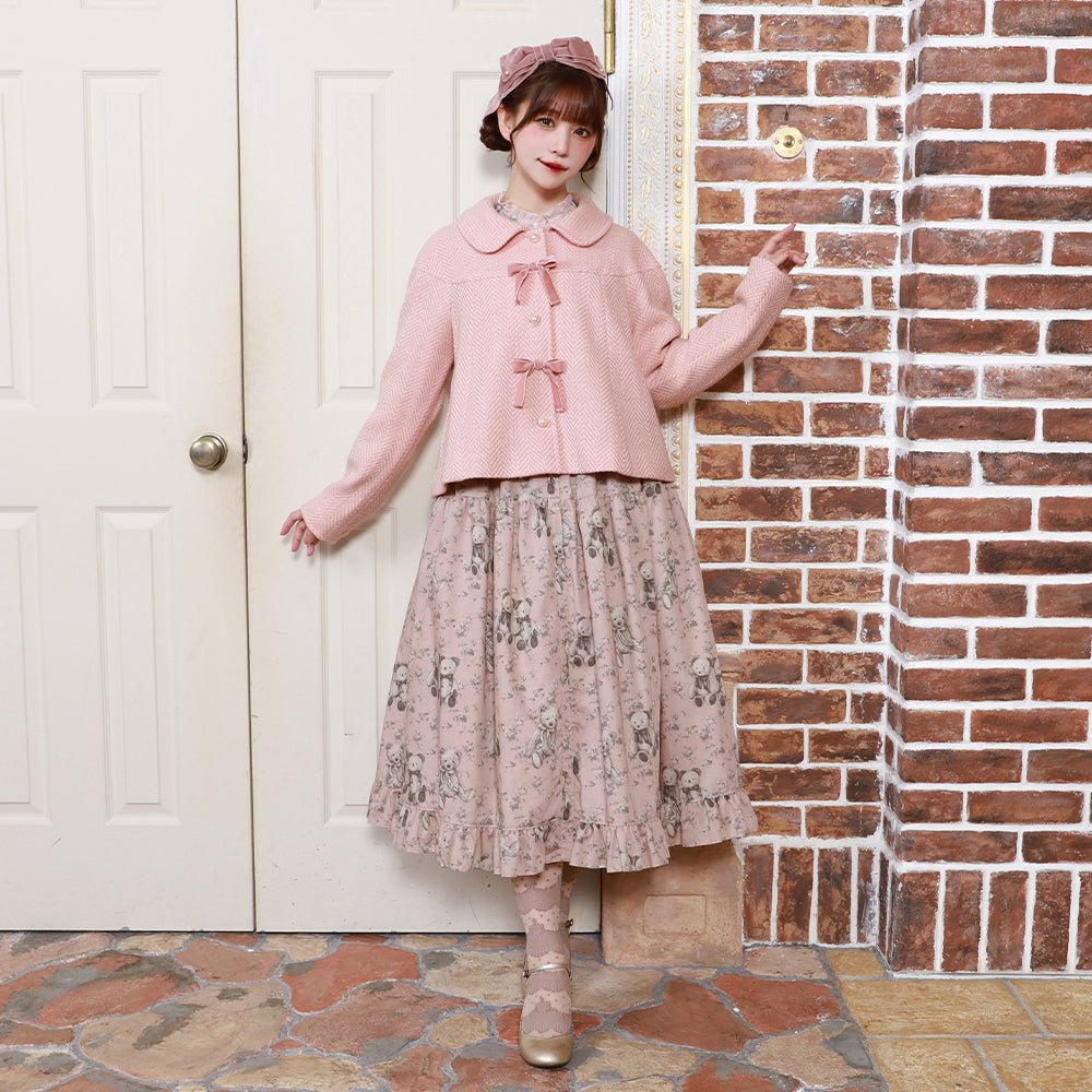 リボンパール ヘリンボーンショートコート