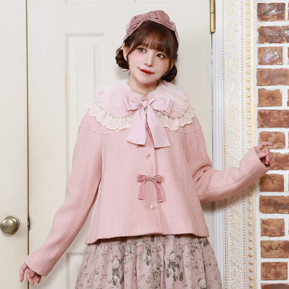 リボンパール ヘリンボーンショートコート