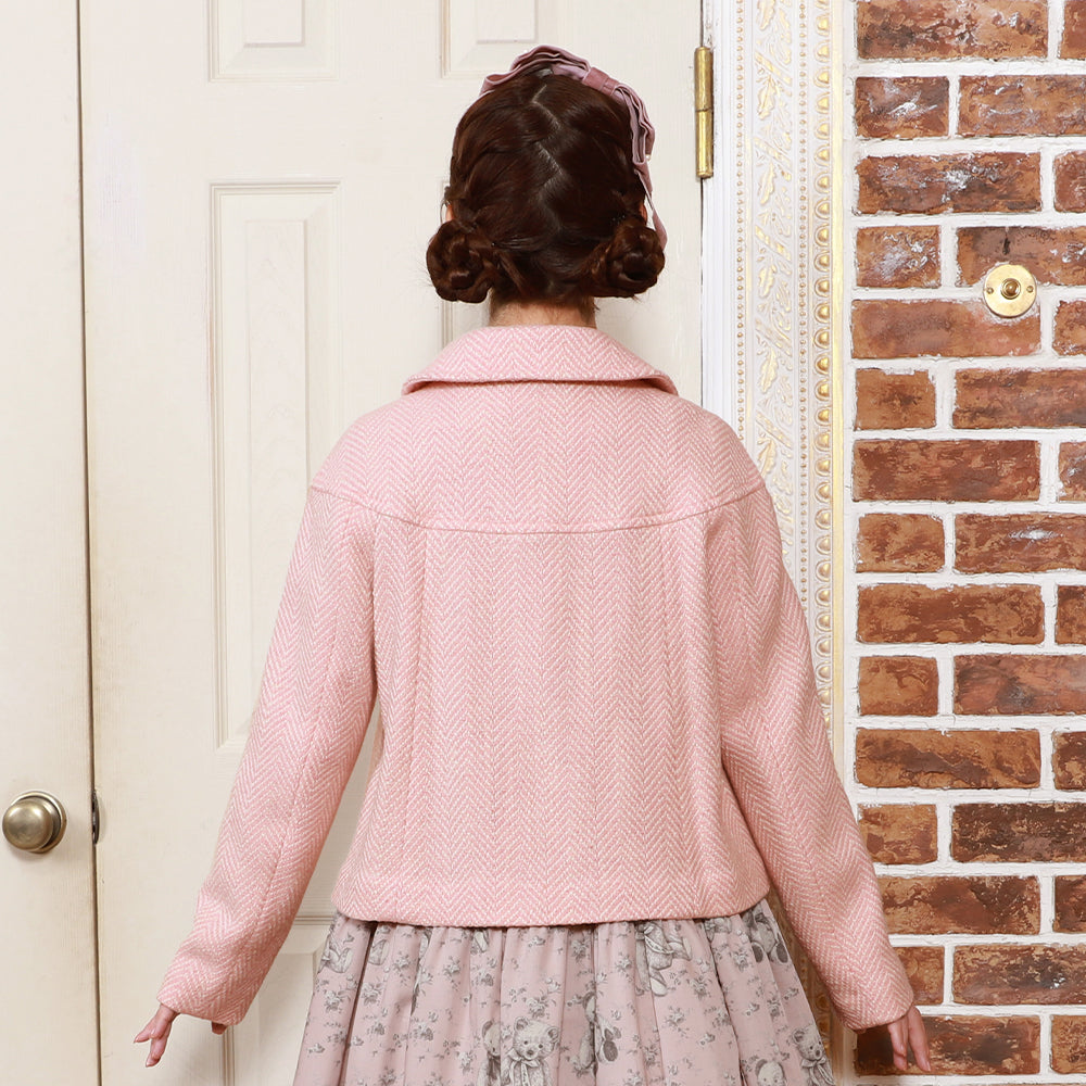 リボンパール ヘリンボーンショートコート