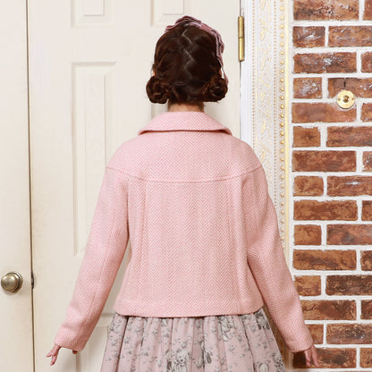 リボンパール ヘリンボーンショートコート