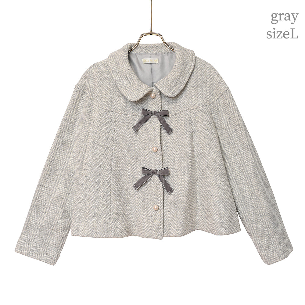 リボンパール ヘリンボーンショートコート
