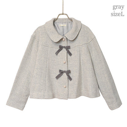 リボンパール ヘリンボーンショートコート