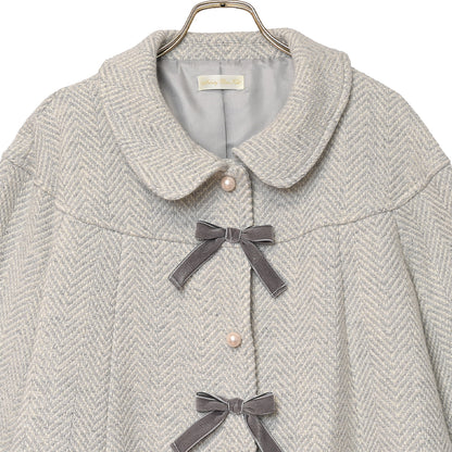 リボンパール ヘリンボーンショートコート