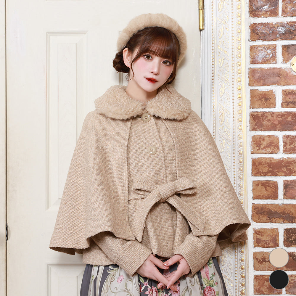 ケープ付きツイードショートコート