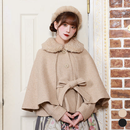 ケープ付きツイードショートコート