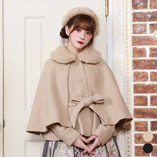 ケープ付きツイードショートコート