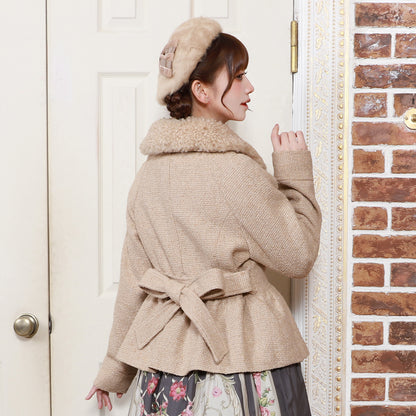 ケープ付きツイードショートコート