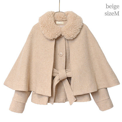 ケープ付きツイードショートコート