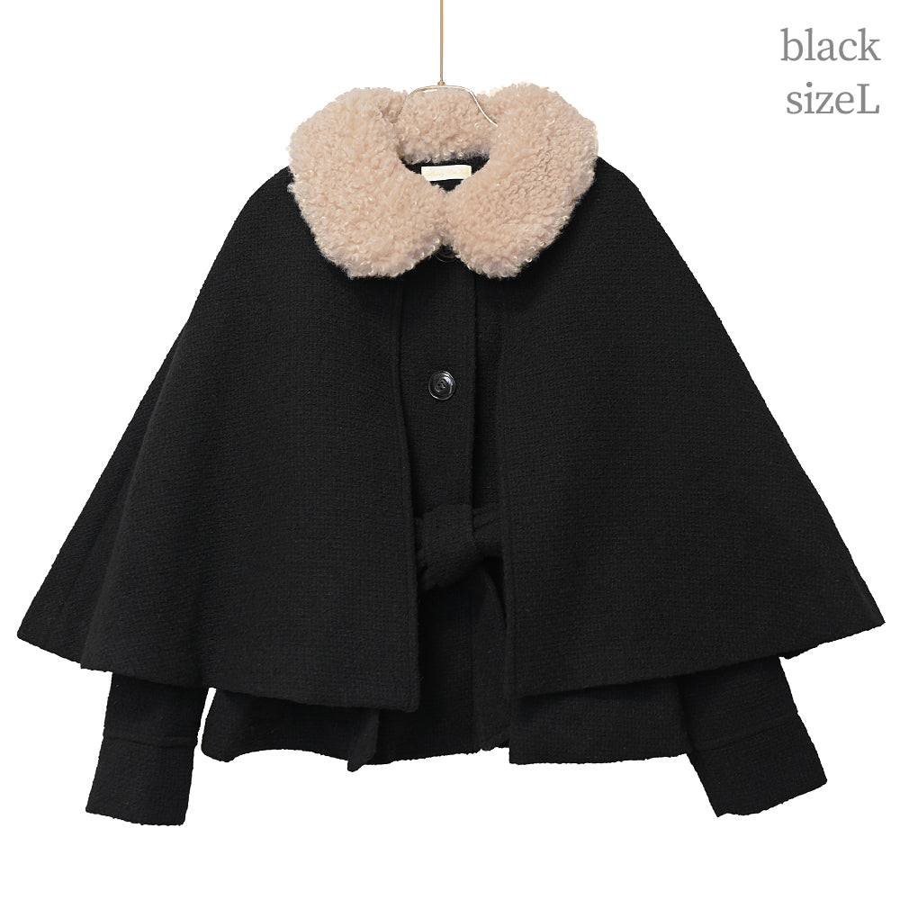 ケープ付きツイードショートコート