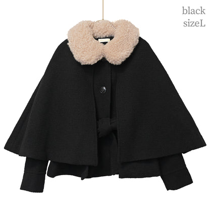 ケープ付きツイードショートコート