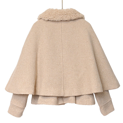 ケープ付きツイードショートコート