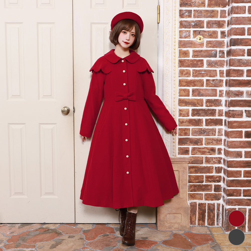 Shoulder scallop long coat