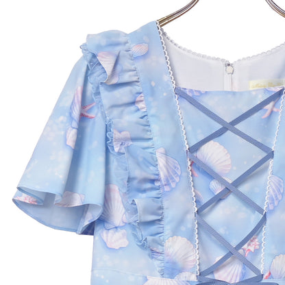 Seaside shellフリル袖ワンピース