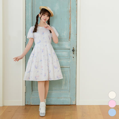 Seaside shell balloon sleeves dress