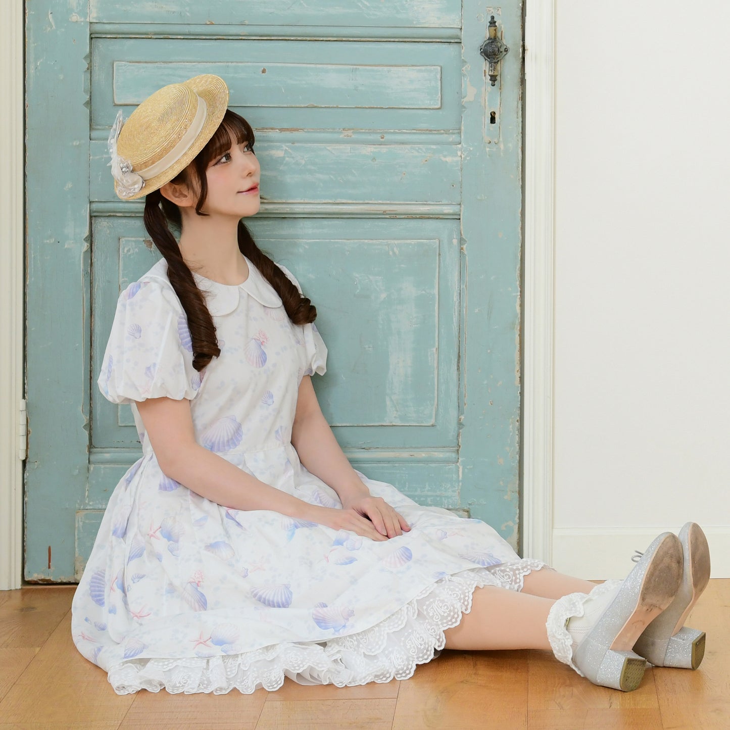 Seaside shell balloon sleeves dress