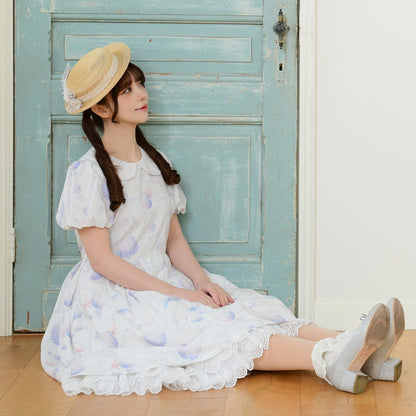 Seaside shell balloon sleeves dress