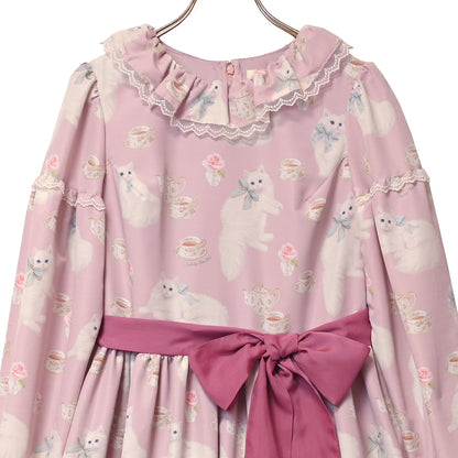 白猫のTea timeフリルカラーワンピース