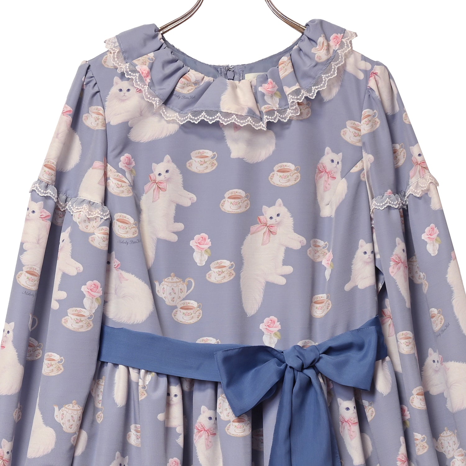 白猫のTea timeフリルカラーワンピース-Melody BasKet(メロディー