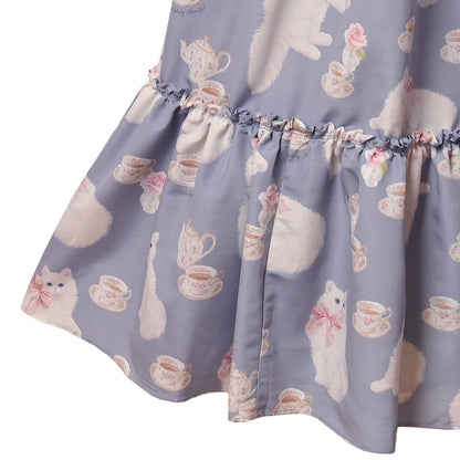 白猫のTea timeフリルカラーワンピース