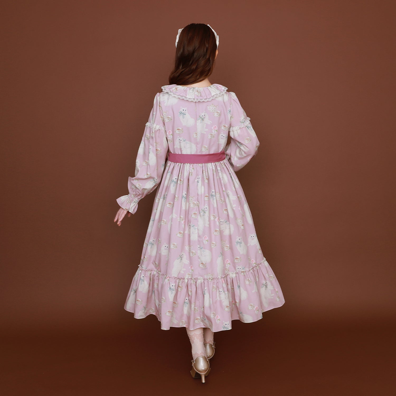 白猫のTea timeフリルカラーワンピース-Melody BasKet(メロディー