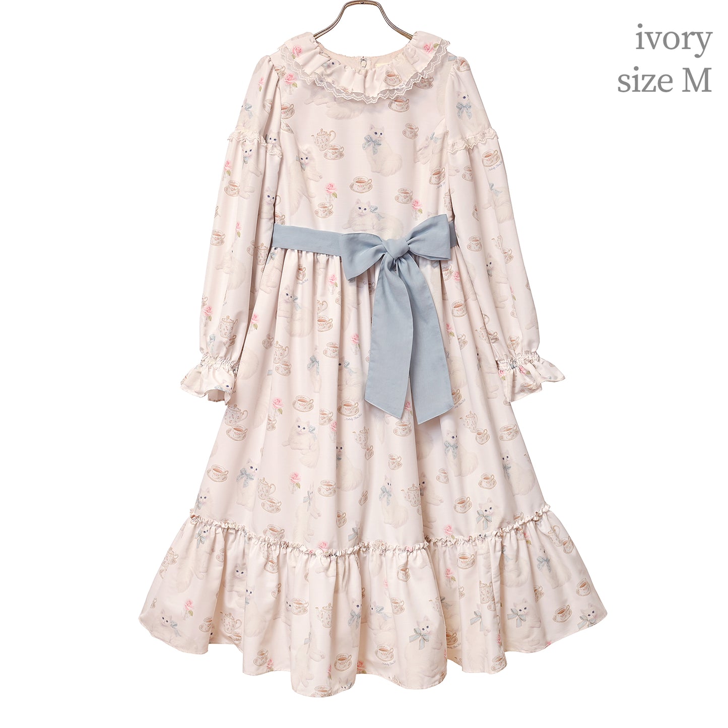 白猫のTea timeフリルカラーワンピース