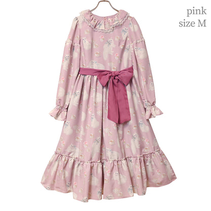 白猫のTea timeフリルカラーワンピース