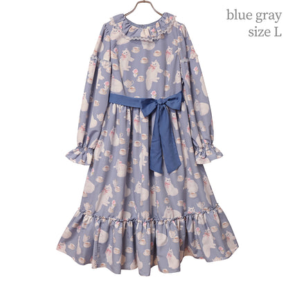 白猫のTea timeフリルカラーワンピース