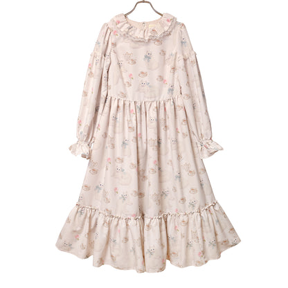 白猫のTea timeフリルカラーワンピース