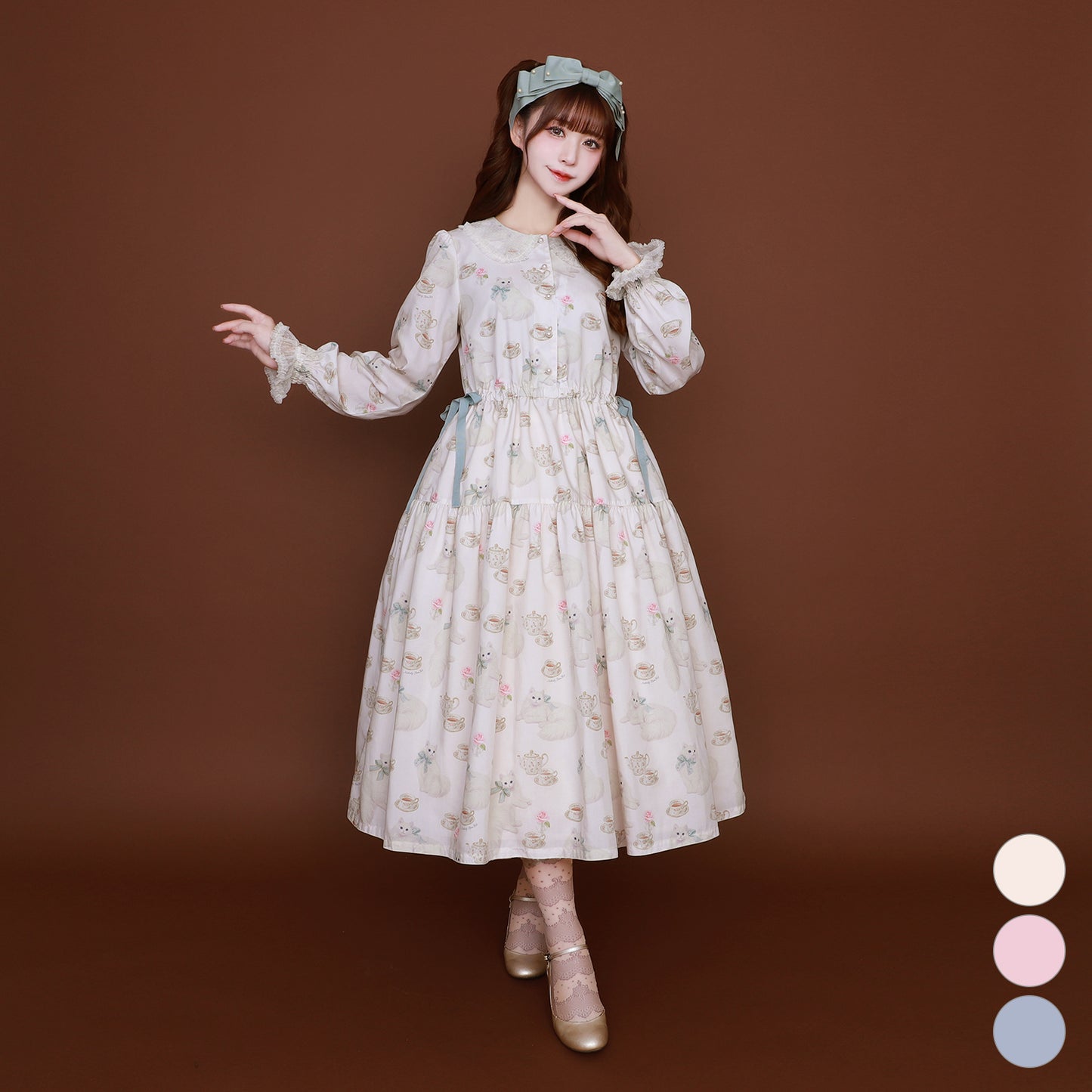 白猫のTea timeサイドリボンワンピース