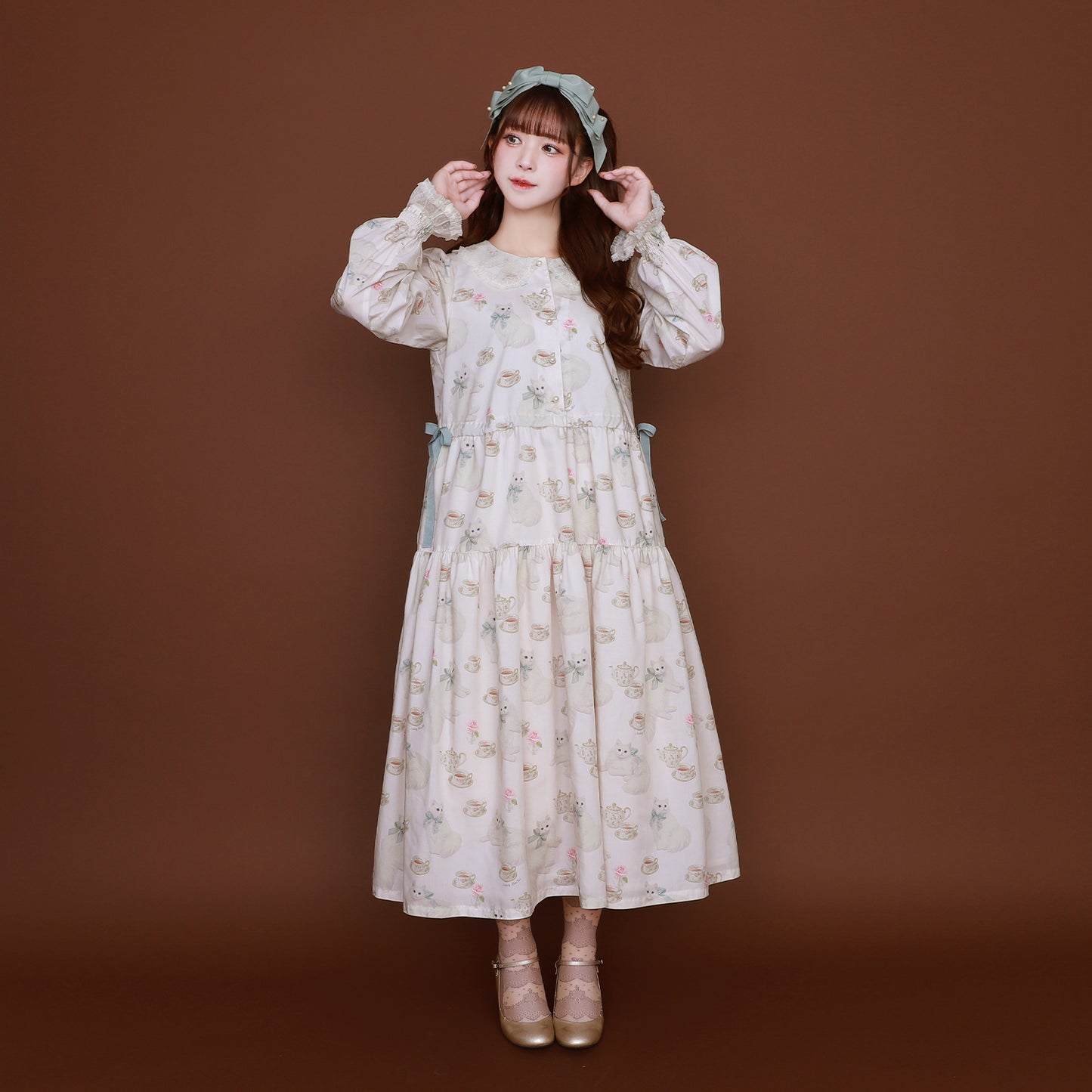 白猫のTea timeサイドリボンワンピース