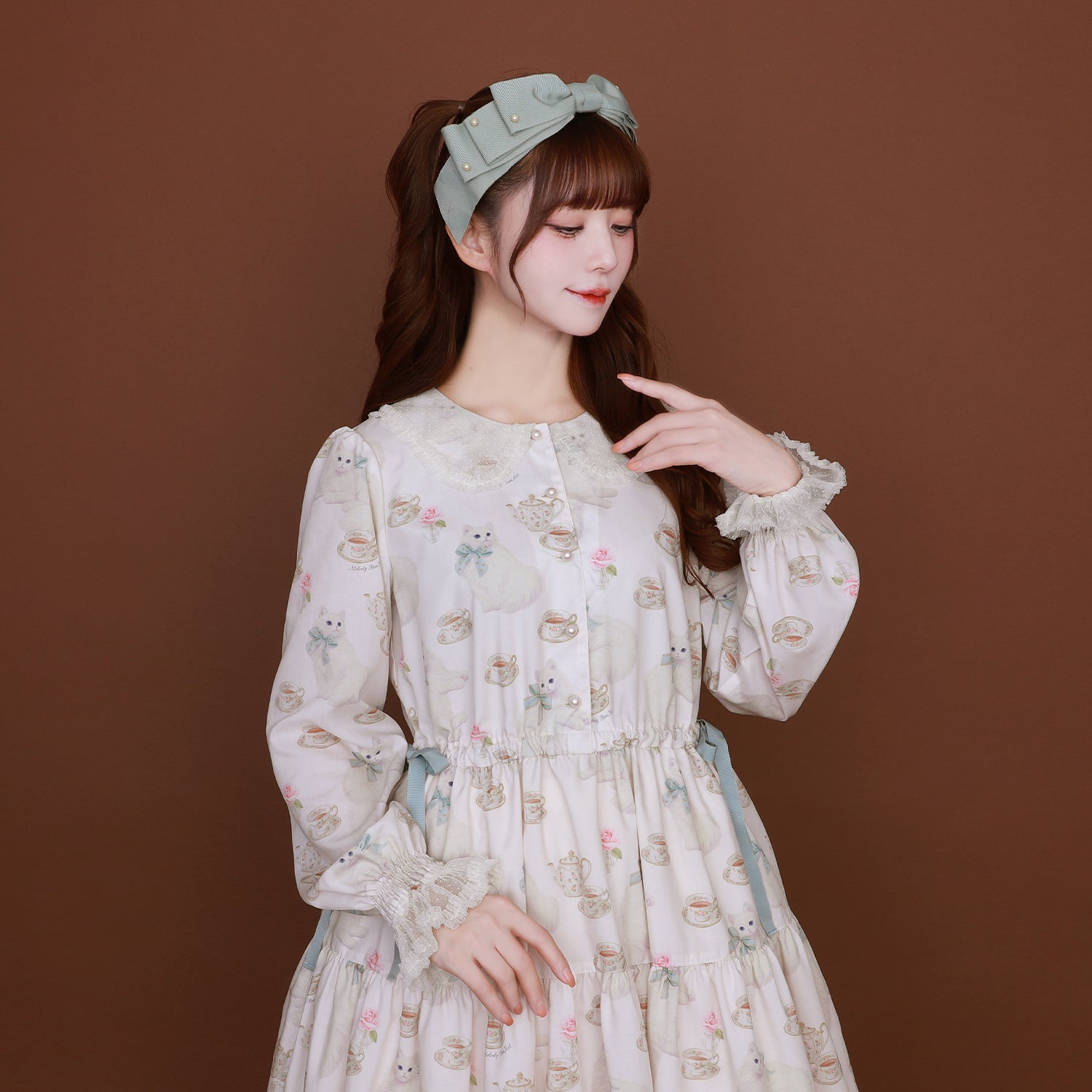 白猫のTea timeサイドリボンワンピース-Melody BasKet(メロディー