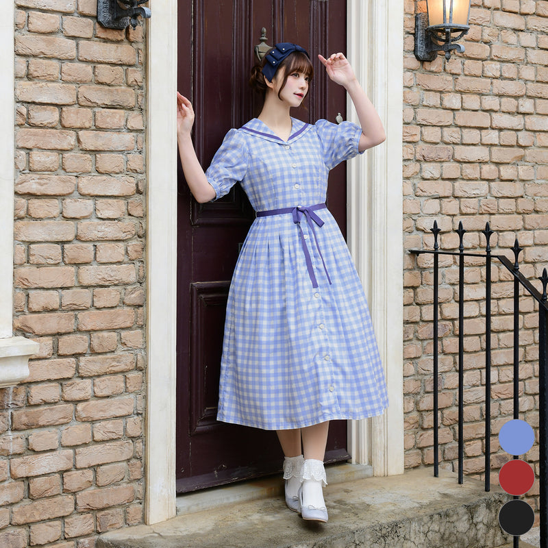 Melody Gingham checkセーラーワンピース