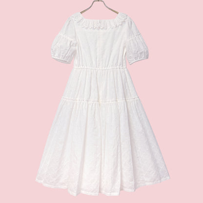 Lattice bouquet embroidery square neck dress