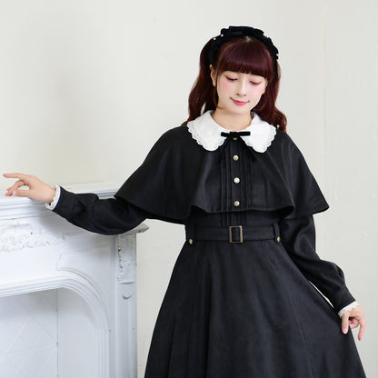 ケープ付きスエードワンピース