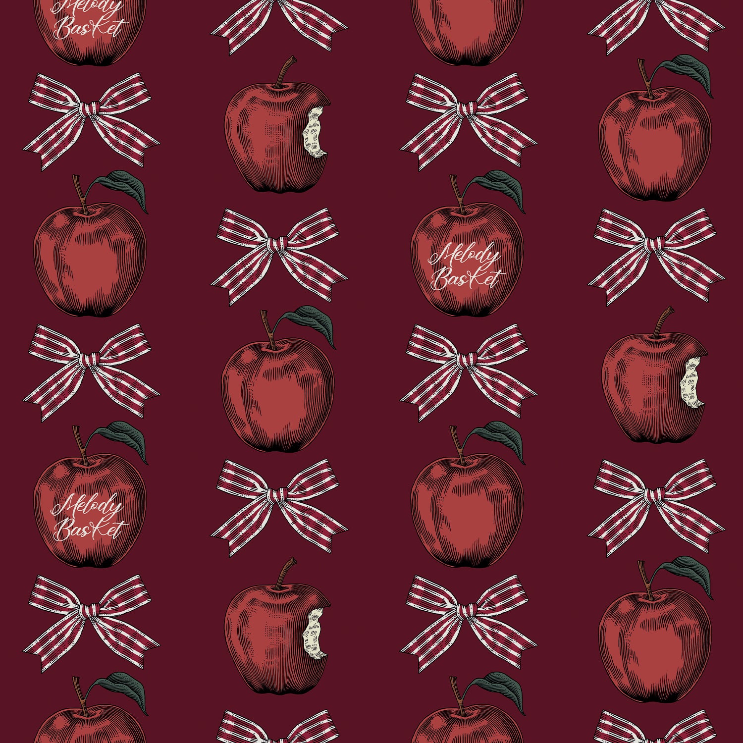 Apple and Ribbon Aラインワンピース-Melody BasKet(メロディー