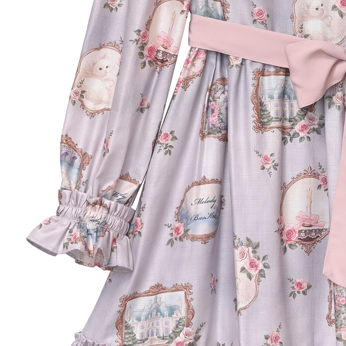 Cat in frame frill collar dress