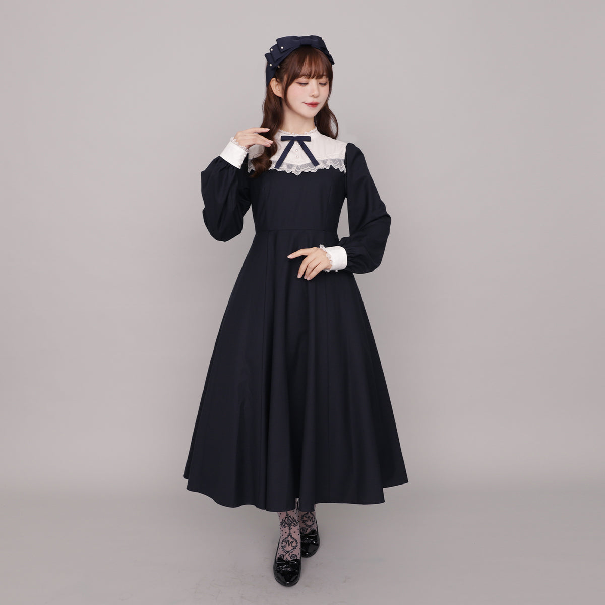 Long-sleeve flared dress