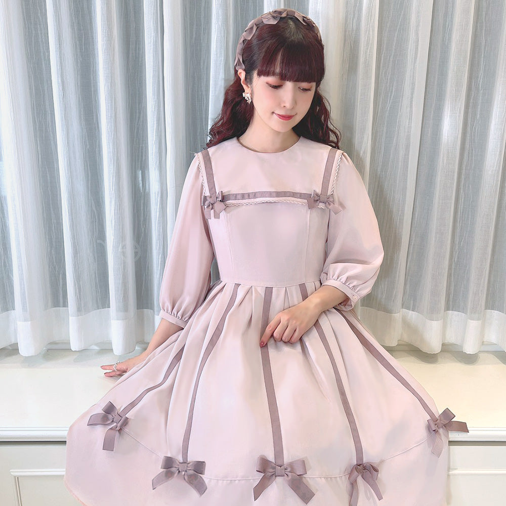メロディバスケット Romantic Ribbon ワンピース ピンク 新品 Romantic rose刺繍 裾レースワンピース-Melody BasKet