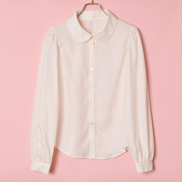 ロゴ刺繍リボンタイブラウス