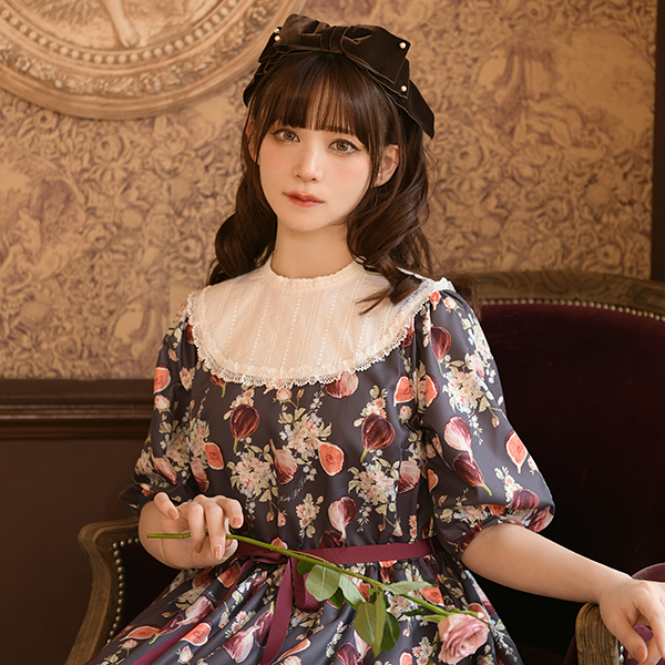 メロディバスケット 花咲く無花果ワンピースチャコールグレー メロディバスケット 花咲く無花果ワンピースチャコールグレー